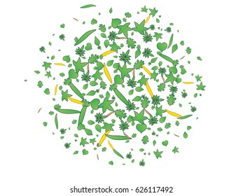 Abstract background for documents from leaves, green greens and orange leaves. Can be used for illustrations on the theme of summer and autumn