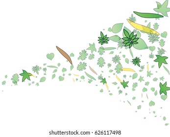 Abstract background for documents from leaves, green greens and orange leaves. Can be used for illustrations on the theme of summer and autumn