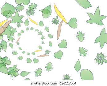 Abstract background for documents from leaves, green greens and orange leaves. Can be used for illustrations on the theme of summer and autumn