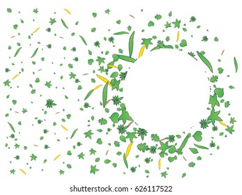 Abstract background for documents from leaves, green greens and orange leaves. Can be used for illustrations on the theme of summer and autumn