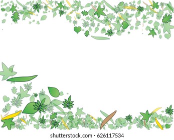 Abstract background for documents from leaves, green greens and orange leaves. Can be used for illustrations on the theme of summer and autumn