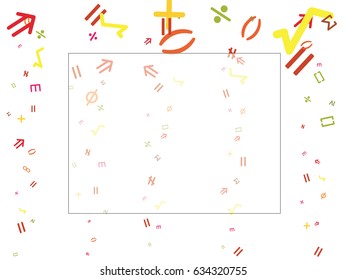 Abstract background for documents. Mathematical signs. More, less, equal, belonging, set, not equal, infinity, zero, root, degree