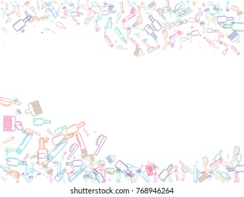 Abstract background for documents of multicolored combs. Color vector illustration on a subject of care of hair.Colored combs of different shapes.