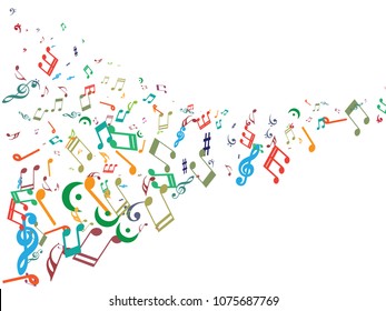 Abstract background for documents musical notes, treble clef and bass wrench. Colored Vector illustration.