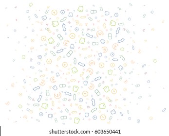 Abstract background for documents, objects for sleep, alarm clock, glasses, pillow, sleeping pills, month, stars. Color vector illustration.
