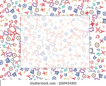 Abstract background for documents on the subject of astrology. Astrological signs. Colored Vector illustration.