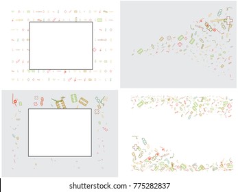 Abstract background for documents on the subject of sore throat. Color vector illustration of medicine, pipette, tea with lemon, silhouette of face.