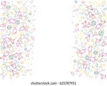 Abstract background for documents on a summer vacation theme. Icons of glasses, swimsuits, ice cream, lifebuoys, summer clothes.