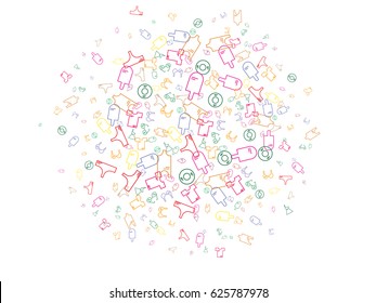 Abstract background for documents on a summer vacation theme. Icons of glasses, swimsuits, ice cream, lifebuoys, summer clothes.