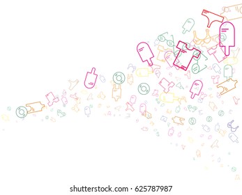 Abstract background for documents on a summer vacation theme. Icons of glasses, swimsuits, ice cream, lifebuoys, summer clothes.