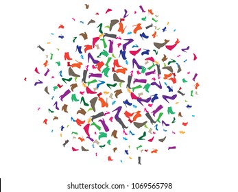 Abstract Background For Documents On Theme Shoes. Different Winter, Summer Shoes. Colored Vector Illustration.