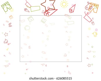 Abstract background for documents on a theme of summer and relaxing at sea. Icons shorts, asterisks, swimming mask, ice cream, beach slippers, a glass with a straw, a life ring, ice cream