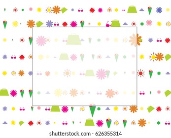 Abstract background for documents on a theme of rest. Flowers of different sizes and shapes, sunglasses