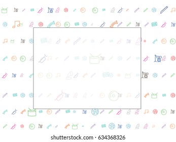 Abstract background for documents on a theme of music and musical instruments. Icons of a drum, a pipe, a harmonica, a musical sign, a drum set