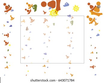 Abstract background for documents on a theme of Buddhism. Image of the symbols of Buddhism. The Wheel of Dharma, a figure of the Buddha. Colored Vector illustration.