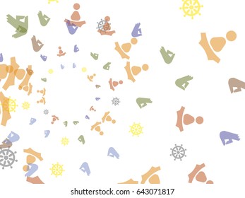 Abstract background for documents on a theme of Buddhism. Image of the symbols of Buddhism. The Wheel of Dharma, a figure of the Buddha. Colored Vector illustration.
