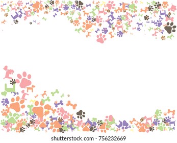 Abstract background for documents on the theme of the Year of the Dog. Multicolored silhouettes of dogs and dog tracks. Colored Vector illustration for an animal theme.