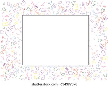 Abstract background for documents for summer department. Icons of sun glasses, glasses, dresses, skirts, swimming suits, bras, pants, trousers