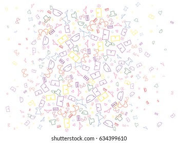 Abstract background for documents for summer department. Icons of sun glasses, glasses, dresses, skirts, swimming suits, bras, pants, trousers