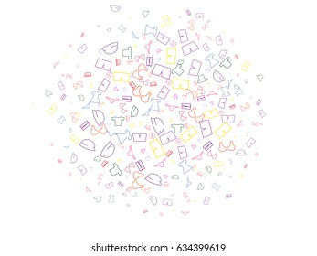 Abstract background for documents for summer department. Icons of sun glasses, glasses, dresses, skirts, swimming suits, bras, pants, trousers