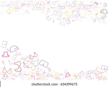 Abstract background for documents for summer department. Icons of sun glasses, glasses, dresses, skirts, swimming suits, bras, pants, trousers