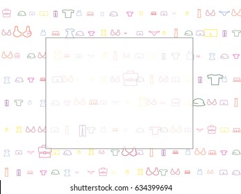 Abstract background for documents for summer department. Icons of sun glasses, glasses, dresses, skirts, swimming suits, bras, pants, trousers