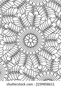  Abstract background doodle floral pattern in black and white. A page for coloring book: fascinating and relaxing job for children and adults. Zentangle drawing. Flower carpet in a magic garden vector