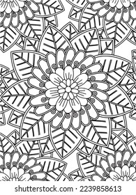  Abstract background doodle floral pattern in black and white. A page for coloring book: fascinating and relaxing job for children and adults. Zentangle drawing. Flower carpet in a magic garden vector