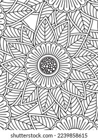  Abstract background doodle floral pattern in black and white. A page for coloring book: fascinating and relaxing job for children and adults. Zentangle drawing. Flower carpet in a magic garden vector