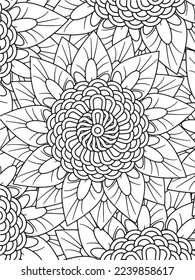  Abstract background doodle floral pattern in black and white. A page for coloring book: fascinating and relaxing job for children and adults. Zentangle drawing. Flower carpet in a magic garden vector