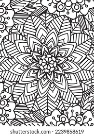  Abstract background doodle floral pattern in black and white. A page for coloring book: fascinating and relaxing job for children and adults. Zentangle drawing. Flower carpet in a magic garden vector