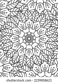  Abstract background doodle floral pattern in black and white. A page for coloring book: fascinating and relaxing job for children and adults. Zentangle drawing. Flower carpet in a magic garden vector