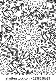  Abstract background doodle floral pattern in black and white. A page for coloring book: fascinating and relaxing job for children and adults. Zentangle drawing. Flower carpet in a magic garden vector