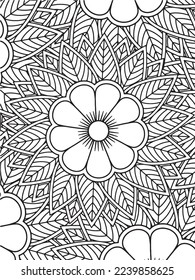  Abstract background doodle floral pattern in black and white. A page for coloring book: fascinating and relaxing job for children and adults. Zentangle drawing. Flower carpet in a magic garden vector