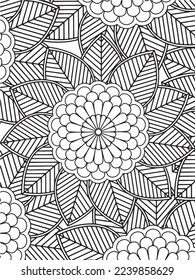  Abstract background doodle floral pattern in black and white. A page for coloring book: fascinating and relaxing job for children and adults. Zentangle drawing. Flower carpet in a magic garden vector