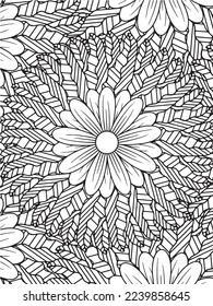  Abstract background doodle floral pattern in black and white. A page for coloring book: fascinating and relaxing job for children and adults. Zentangle drawing. Flower carpet in a magic garden vector