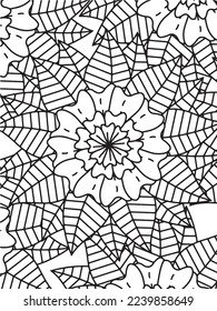  Abstract background doodle floral pattern in black and white. A page for coloring book: fascinating and relaxing job for children and adults. Zentangle drawing. Flower carpet in a magic garden vector