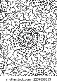  Abstract background doodle floral pattern in black and white. A page for coloring book: fascinating and relaxing job for children and adults. Zentangle drawing. Flower carpet in a magic garden vector