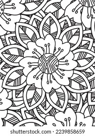  Abstract background doodle floral pattern in black and white. A page for coloring book: fascinating and relaxing job for children and adults. Zentangle drawing. Flower carpet in a magic garden vector