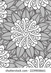  Abstract background doodle floral pattern in black and white. A page for coloring book: fascinating and relaxing job for children and adults. Zentangle drawing. Flower carpet in a magic garden vector