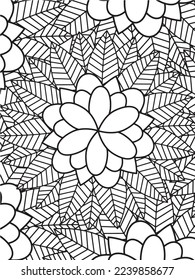  Abstract background doodle floral pattern in black and white. A page for coloring book: fascinating and relaxing job for children and adults. Zentangle drawing. Flower carpet in a magic garden vector