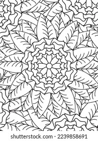  Abstract background doodle floral pattern in black and white. A page for coloring book: fascinating and relaxing job for children and adults. Zentangle drawing. Flower carpet in a magic garden vector