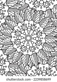  Abstract background doodle floral pattern in black and white. A page for coloring book: fascinating and relaxing job for children and adults. Zentangle drawing. Flower carpet in a magic garden vector