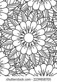  Abstract background doodle floral pattern in black and white. A page for coloring book: fascinating and relaxing job for children and adults. Zentangle drawing. Flower carpet in a magic garden vector