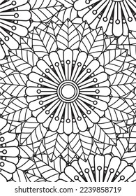  Abstract background doodle floral pattern in black and white. A page for coloring book: fascinating and relaxing job for children and adults. Zentangle drawing. Flower carpet in a magic garden vector