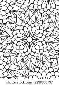  Abstract background doodle floral pattern in black and white. A page for coloring book: fascinating and relaxing job for children and adults. Zentangle drawing. Flower carpet in a magic garden vector