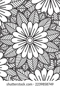  Abstract background doodle floral pattern in black and white. A page for coloring book: fascinating and relaxing job for children and adults. Zentangle drawing. Flower carpet in a magic garden vector