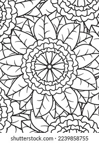  Abstract background doodle floral pattern in black and white. A page for coloring book: fascinating and relaxing job for children and adults. Zentangle drawing. Flower carpet in a magic garden vector