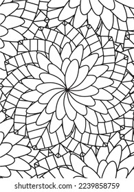  Abstract background doodle floral pattern in black and white. A page for coloring book: fascinating and relaxing job for children and adults. Zentangle drawing. Flower carpet in a magic garden vector