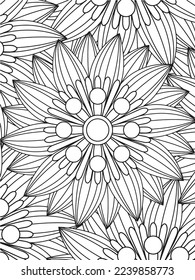  Abstract background doodle floral pattern in black and white. A page for coloring book: fascinating and relaxing job for children and adults. Zentangle drawing. Flower carpet in a magic garden vector